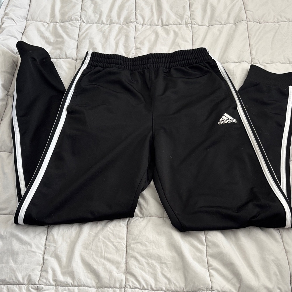 Adidas Kids Black Joggers with White Stripes